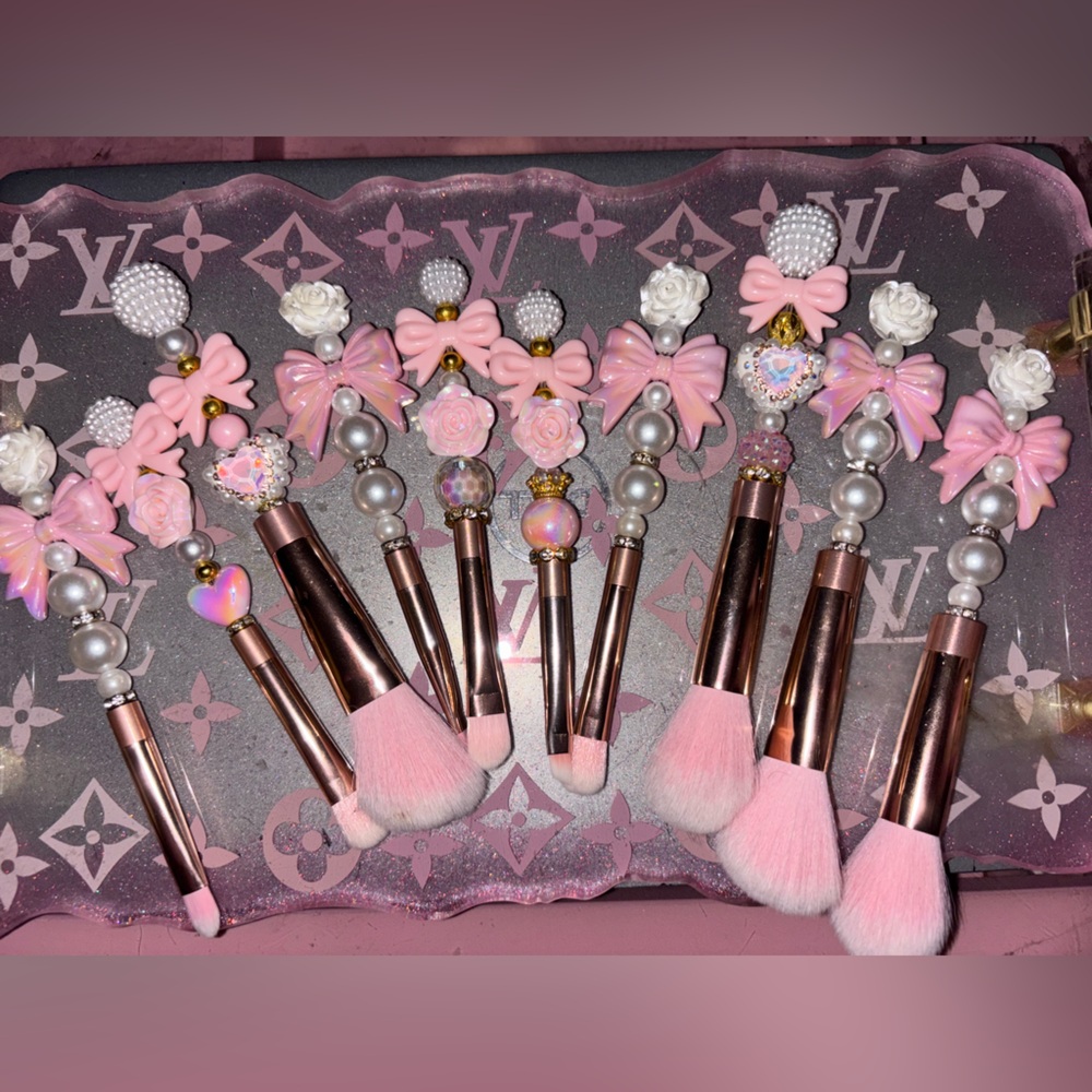 Handmade coquette bow makeup brushes
